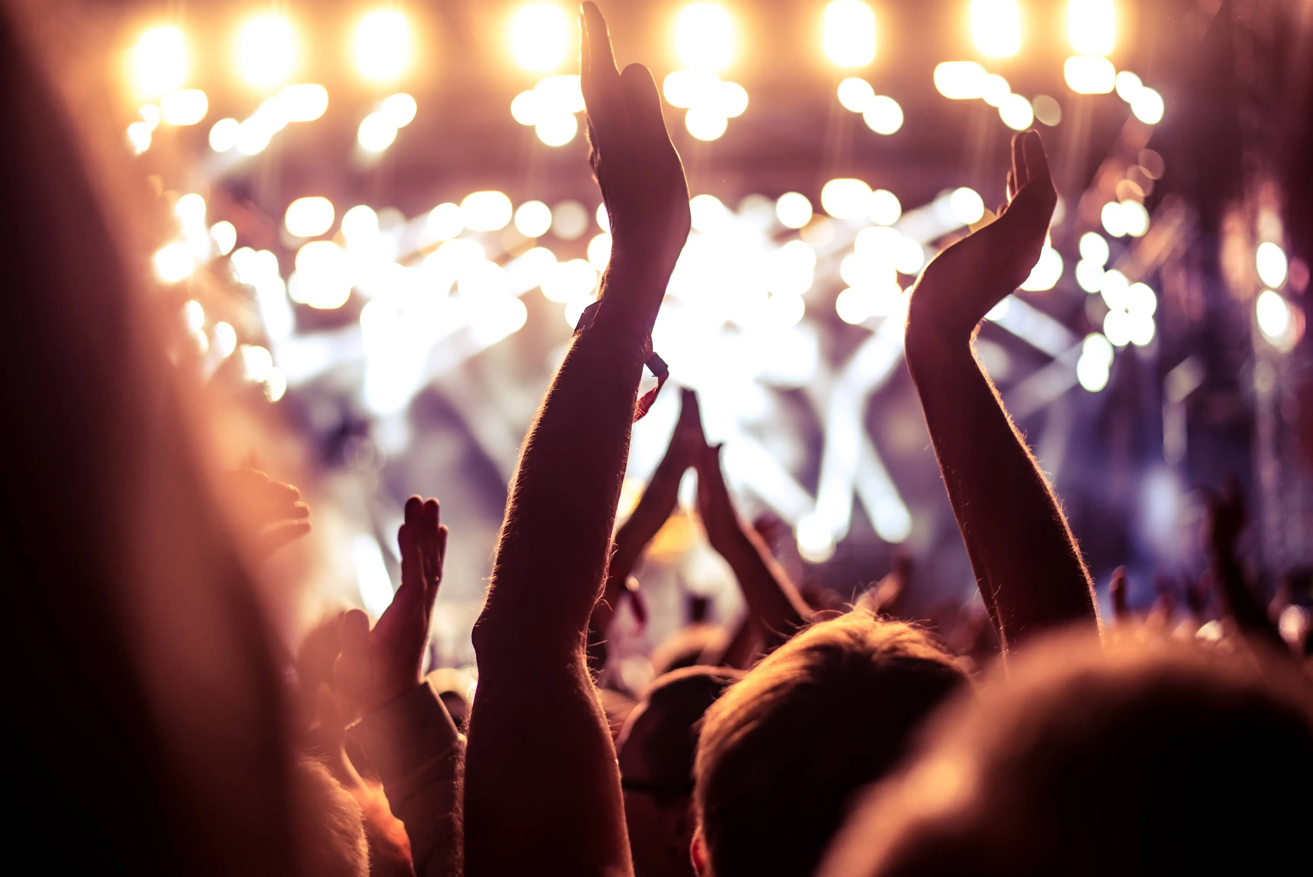 People with hands in the air at a concert