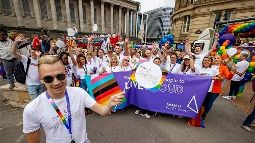 Avanti pride parade with banner