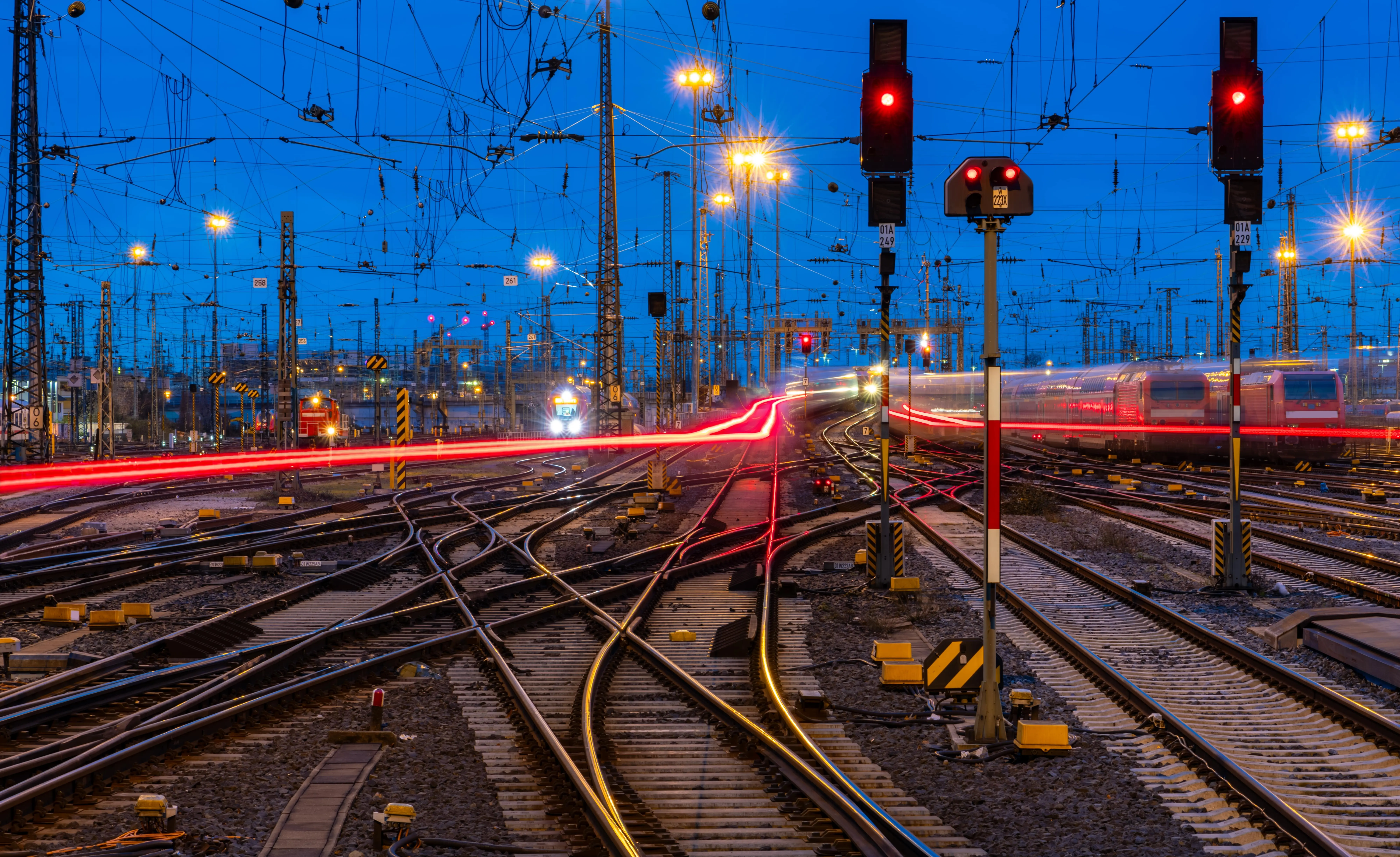Rail Futures: Early morning across a network of tracks in Frankfurt.