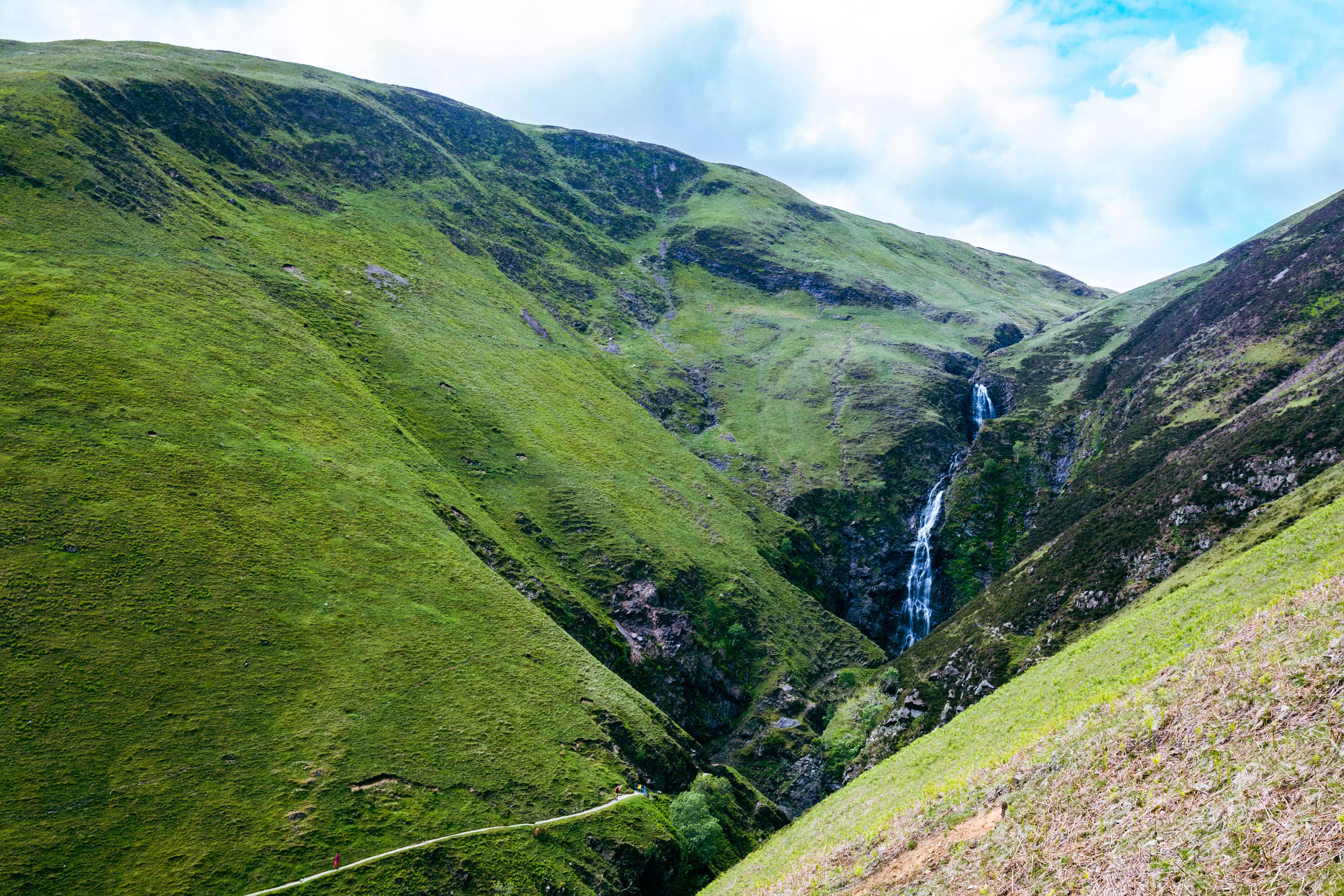 Aerial view of The Grey Mare's Tail, a waterfall 