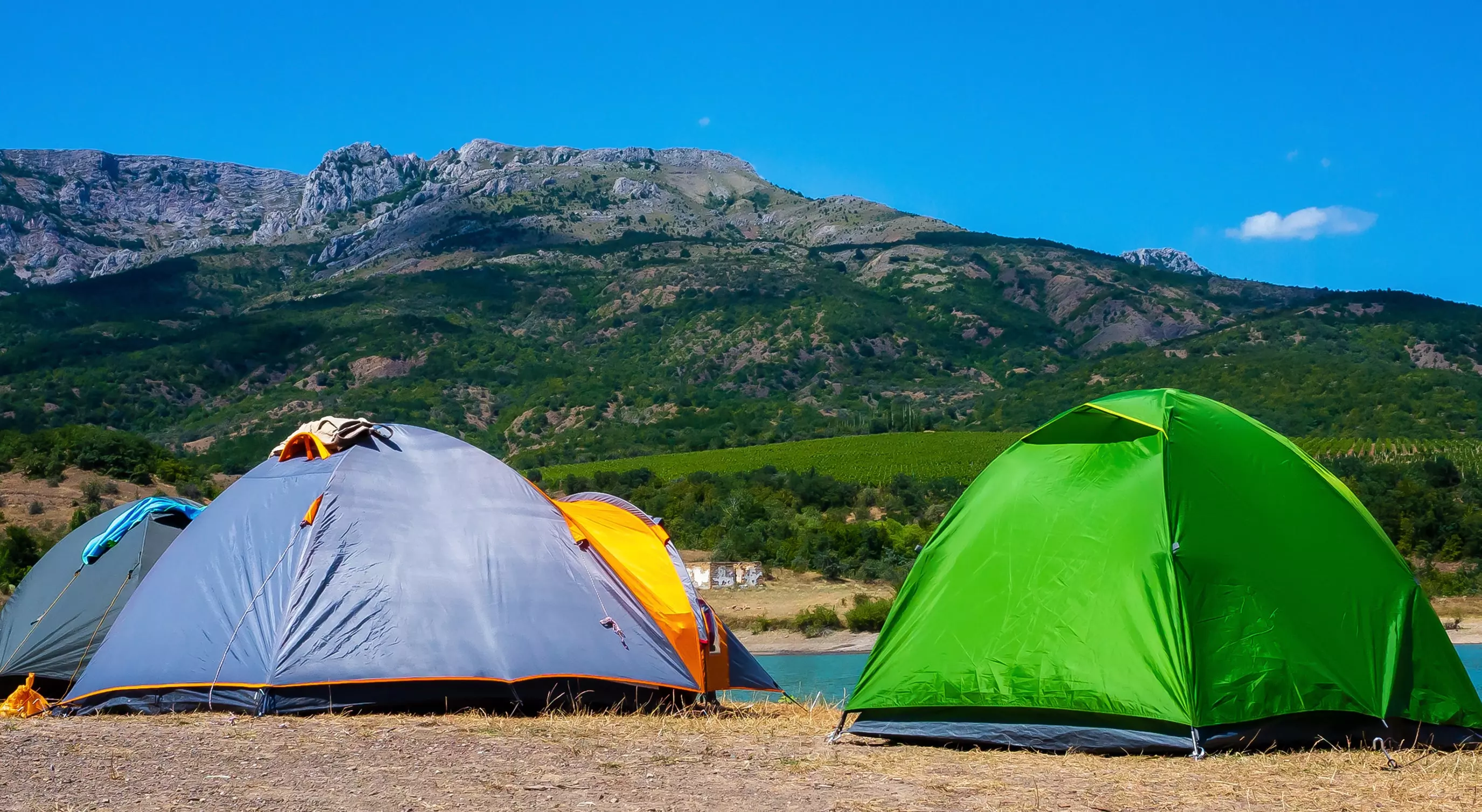 Campers’ multicoloured tents set up in the Lake District