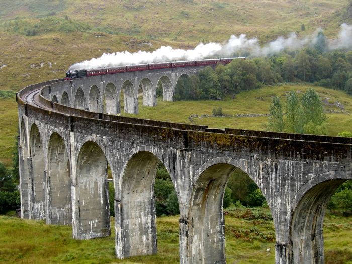 British Royal Train: A steam locomotive crossing through Scotland