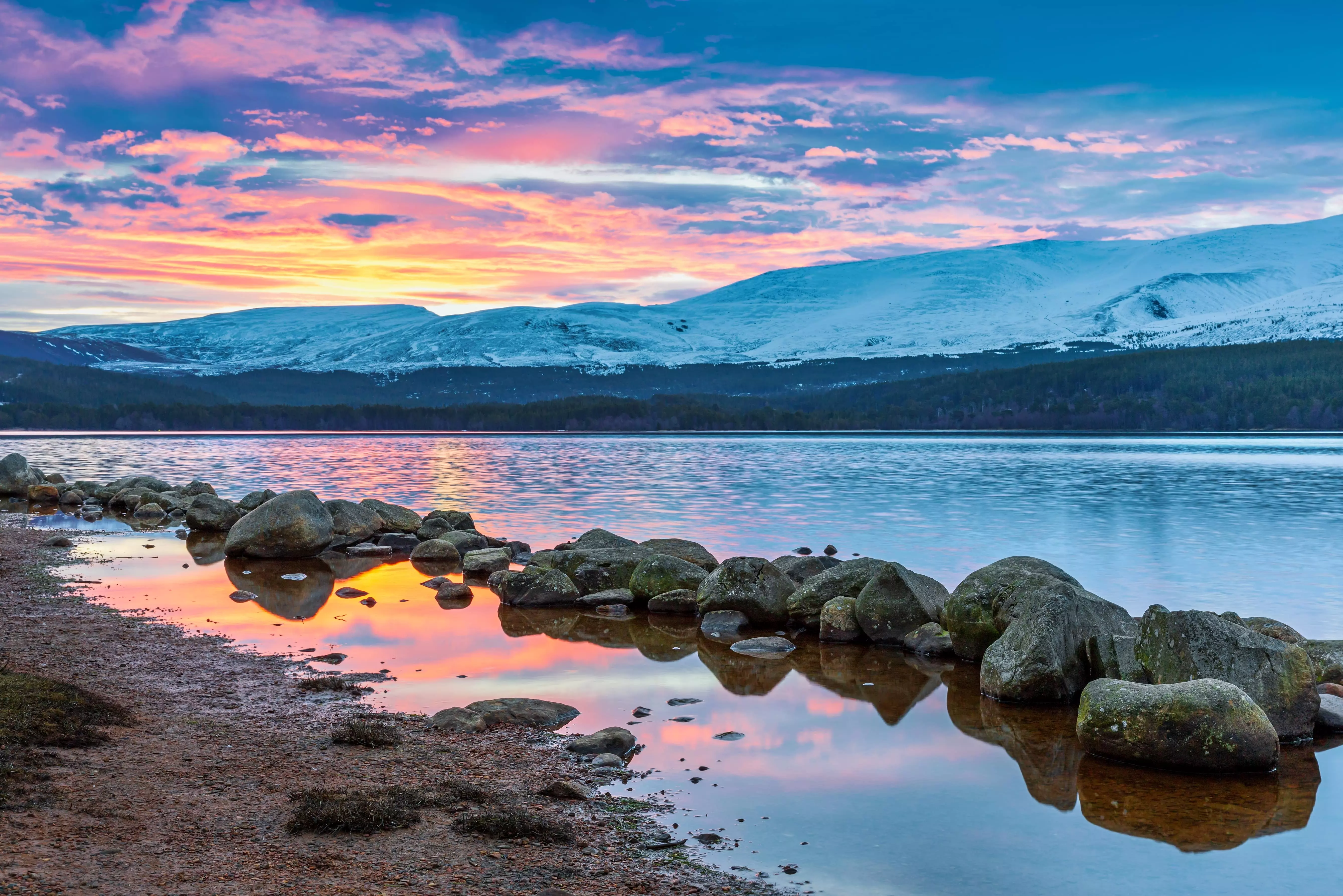 An wonderful sunrise at Loch Morlich in the Cairngorms National Park, Scotland