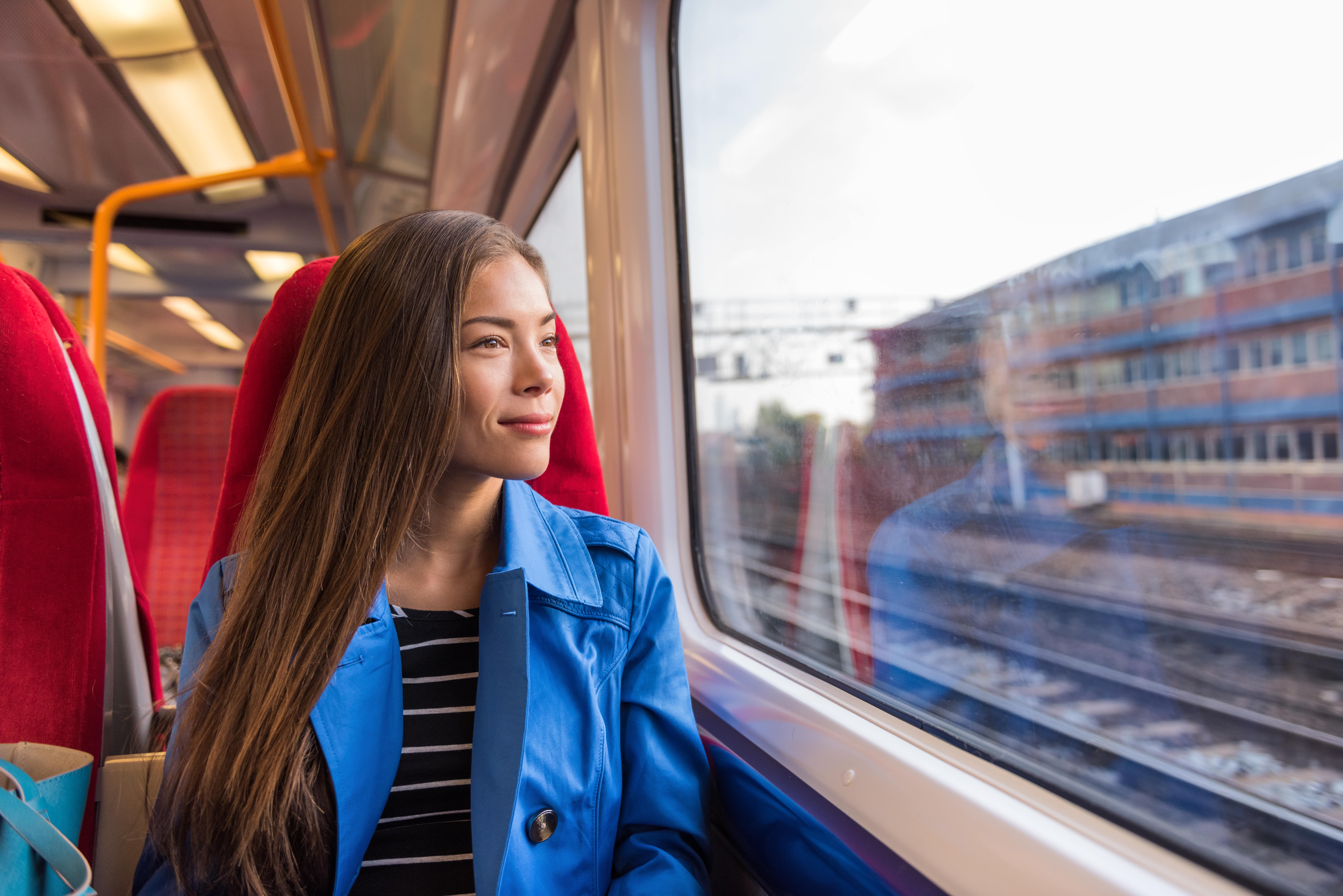 woman on train leaving work